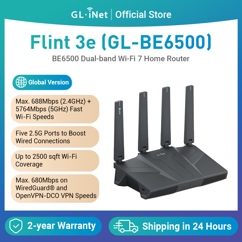 Wifi 7 Router Be6500 - GL.iNet GL-BE6500 (Flint 3e) Router domestico