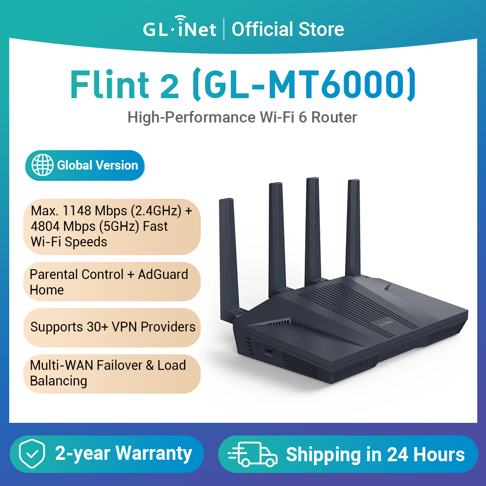 GL.iNet Flint 2 (GL-MT6000) ro - Wifi 6E Router Tri Band 6Ghz recensione e prezzo